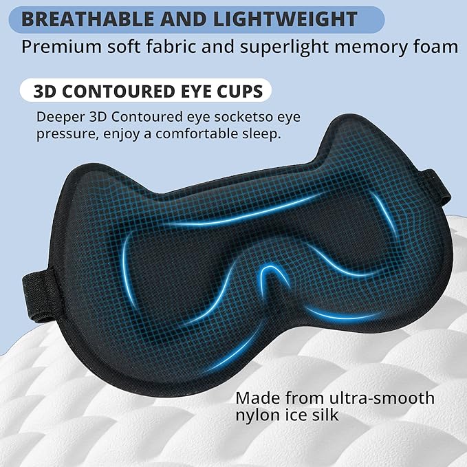 3D Kids Sleep Eye Mask: 3D Contoured Cup Sleeping Masks, Blindfold Sleep Eye Cover with Adjustable Strap, Memory Foam Lightweight Night Eyeshade for Boys Girls Teens (Blue) - Bloomnest