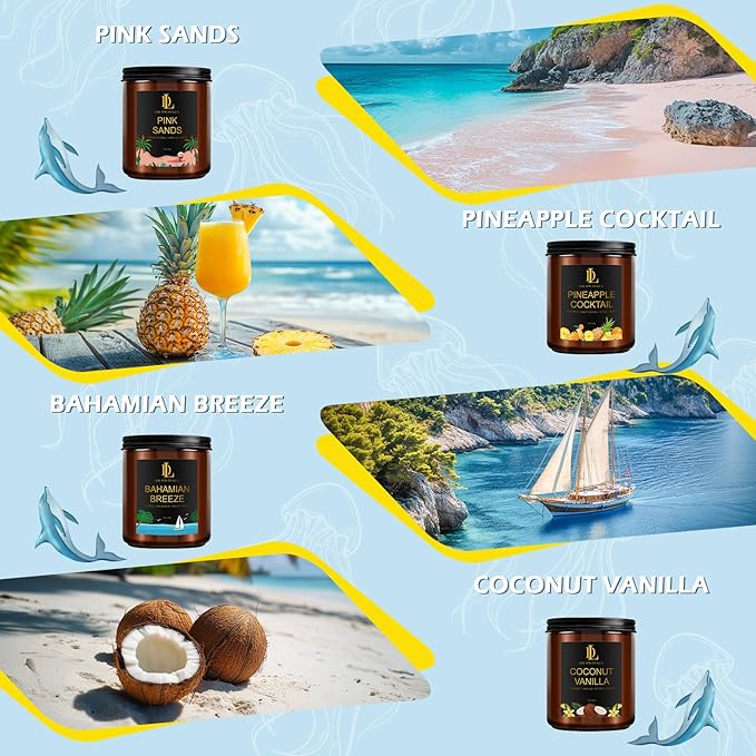 4 Pack Scented Candles Set, Natural Soy Candles for Home Scented, Gifts for Men Women Aromatherapy Candle Sets, Scents of Pink Sands/Coconut Vanilla/Bahamian Breeze/Pineapple Cocktail - Bloomnest