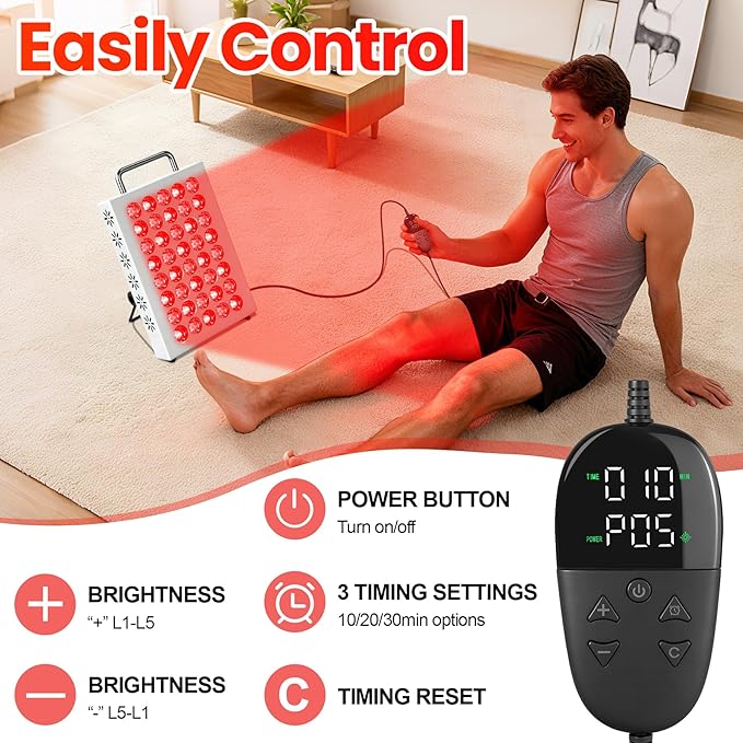 AearKing Red Light Therapy for Face and Body, 660nm & 850nm Near Infrared Red Light Therapy Panel with Adjustable Stand, Portable Dual Chip LED Red Light Therapy Lamp with Timer & 5 Brightness Levels AearKing