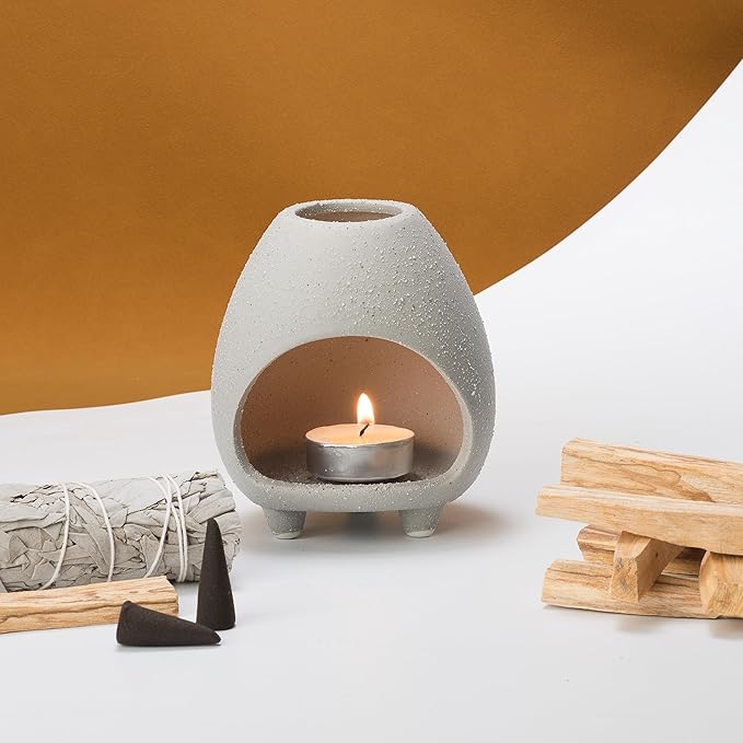 Palo Santo Holder Burner, Handcrafted Ceramic Incense Holder Burner and Ash Catcher for Palo Santo Sticks or sage Bundles, Smudge Bowl, Meditation Home Decor (Sandblasted Gray) - Bloomnest