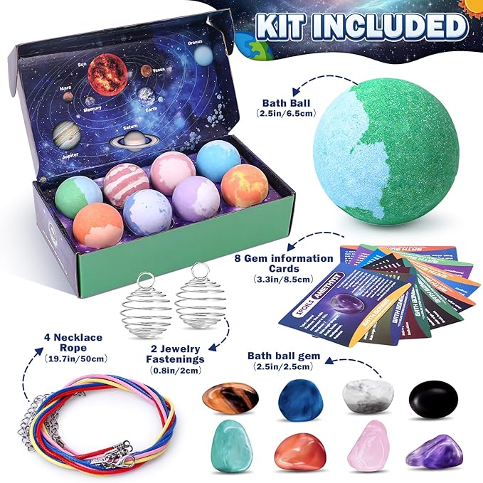 Galaxy Bath Bombs for Kids with Surprise Inside Space Toys, 8 Pack Planet Bath Bombs with Solar System Gemstones Organic Bubble Bath Fizzies Birthday Christmas Gifts for Boys Girls - Bloomnest