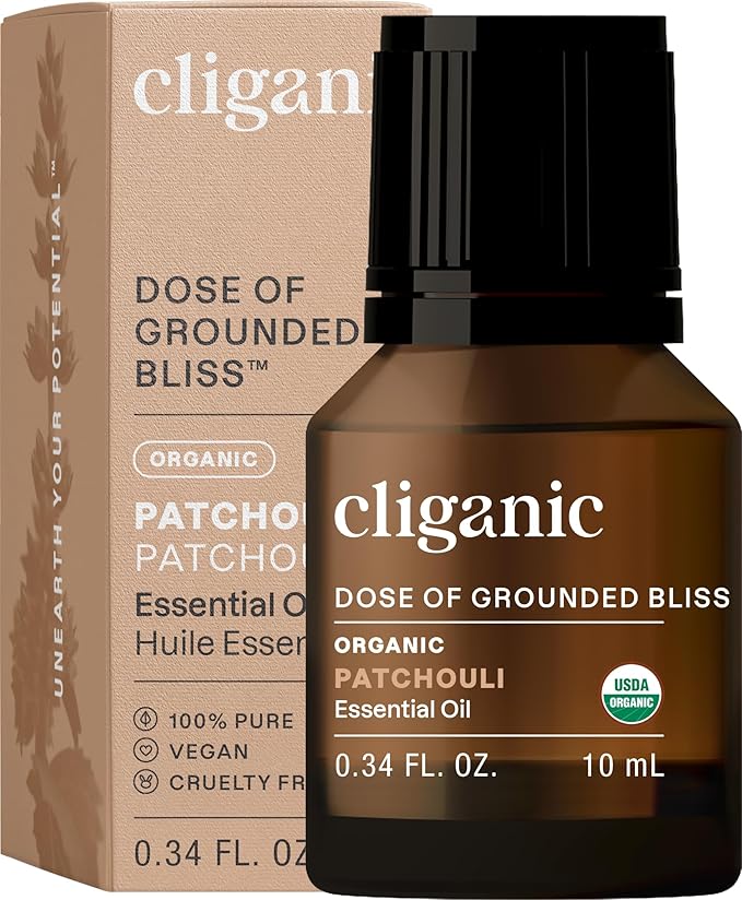 Cliganic Organic Patchouli Essential Oil - 100% Pure Natural Undiluted, for Aromatherapy Diffuser | Non-GMO Verified (Packaging May Vary) Cliganic