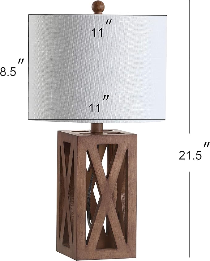 JONATHAN Y JYL1062A Stewart 21.5" Wood LED Table Lamp Industrial French Country Rustic Bedside Desk Nightstand Lamp for Bedroom Living Room Office College Bookcase LED Bulb Included, Brown - Bloomnest