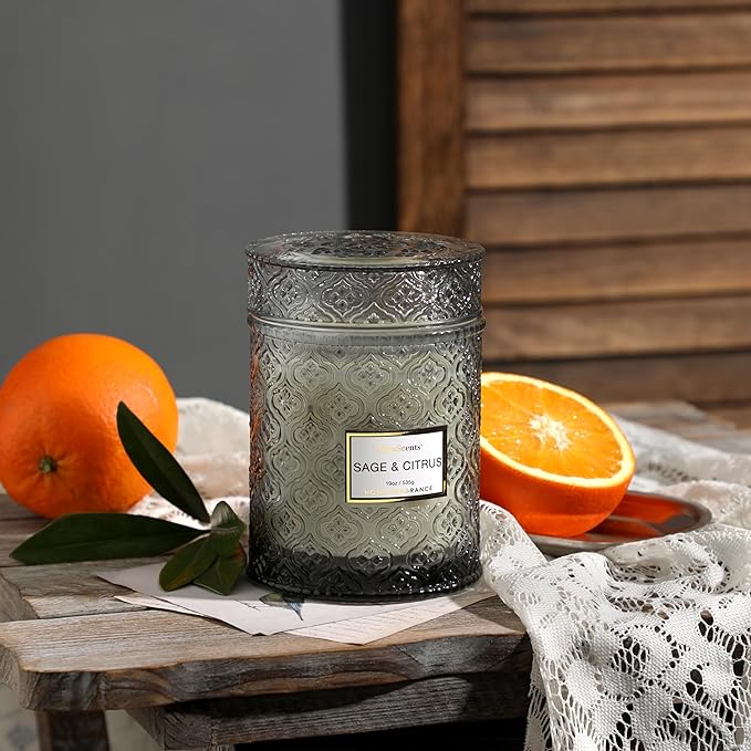 Sage & Citrus Scented Candles, Large Natural Soy Candle, 88 Hours Burning Time, Decorative Candles in Glass, Aromatherapy Candle Gift for Women, 19oz - Bloomnest
