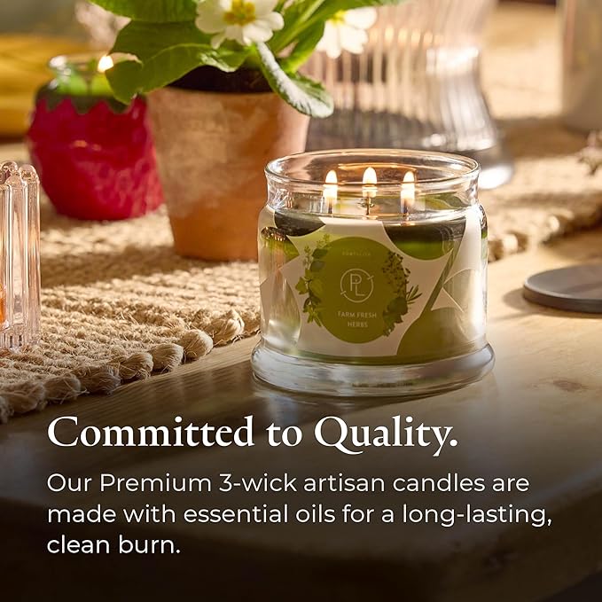 PartyLite Farm Fresh Herbs Scented, Notes of Eucalyptus, Thyme, Garden Mint, Cedarwood & Patchouli, 13.2oz 3-Wick Jar Candle, 45 Hour Burn Time, Luxurious Fragrance, Ideal for Gifting - Bloomnest