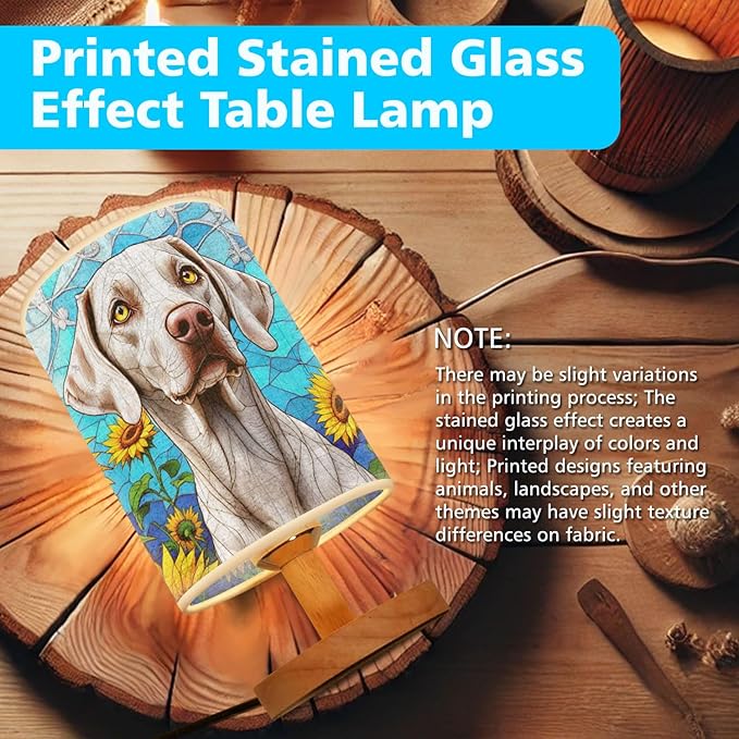 Weimaraner Table Lamp LED 3-Color Pressed Bedside, Dog Shade Lamp with Wood Base for Bedroom Living Room Desk Office - Bloomnest