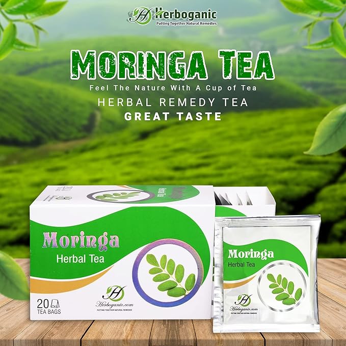 HERBOGANIC Moringa Herbal Tea - Digestion Support and Immune Boost | Refreshing and Delicious Blend | Natural Ingredients | 20 Tea Bags - Bloomnest