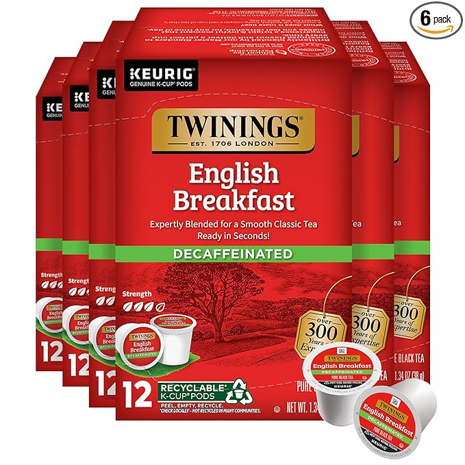 Twinings Decaffeinated English Breakfast Black Tea 72 K-Cup Pods for Keurig, 12 Count (Pack of 6), Smooth, Flavourful, Robust, Enjoy Hot or Iced - Bloomnest