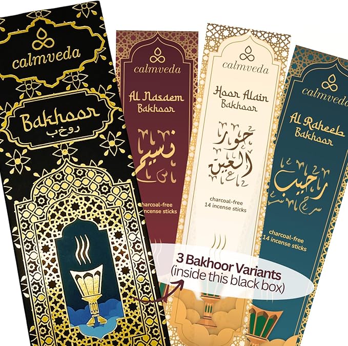 Arabian Oud Bakhoor Incense Sticks - بخور اماراتي (3 Variants, 40+ Incense) Deep Warm Arabic Incenses Like Al Nasaem, Hoor Alain & Al Raheeb Oud Bukhoor | Perfect Islamic Gifts or Eid Gifts CalmvedaIncenseAromatherapy