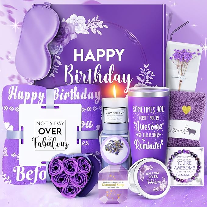 Birthday Gifts for Women,Mom, Wife, Girlfriend, Sister, Her- 12PCS Relaxing Spa Gift Baske Set, Mother's Day Gifts, Get Well Soon, Happy Birthday Gift Ideas, Lavender Self Care Gifts for Women, 20
