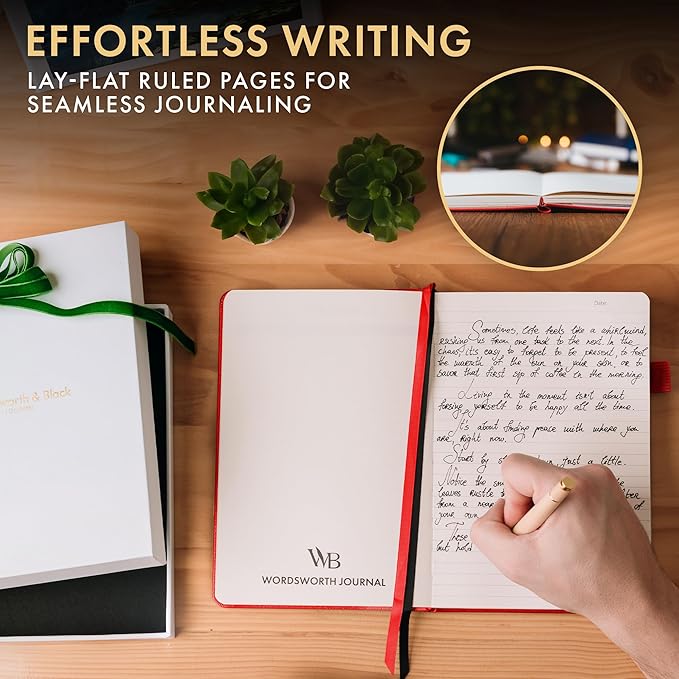 Wordsworth & Black A5 Lined Journal 216 Lined Pages, Hardcover Leather, 120 GSM Paper, Journaling Notebook for Work & Sketching, Journals for Women, Men - Gifts Box Included Red - Bloomnest