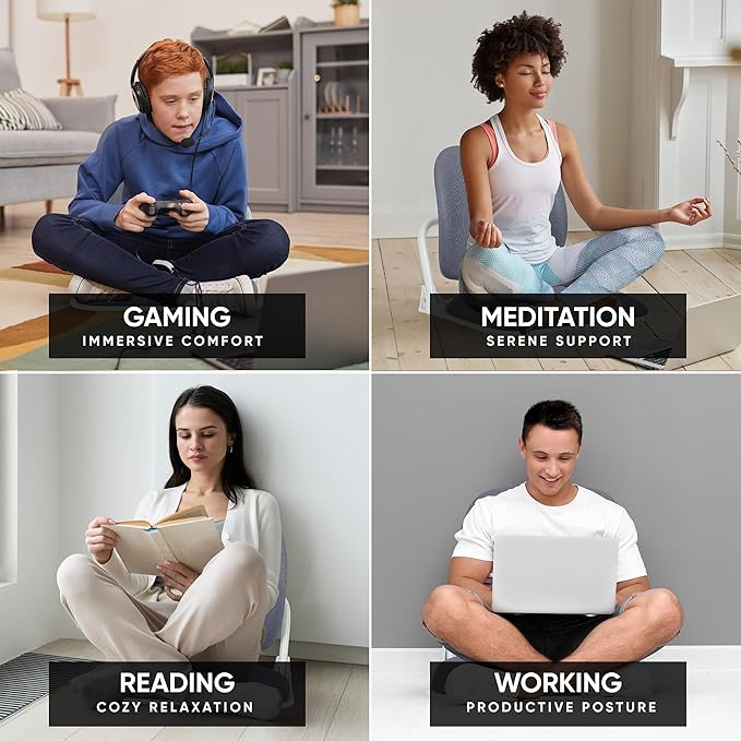 【Made in Korea】 Dual-Backrests Ergonomic Floor Chair with Back Support - Meditation Chair, Floor Gaming Chair, Reading Chair, Floor Chairs for Adults, Foldable Chair (Grey)