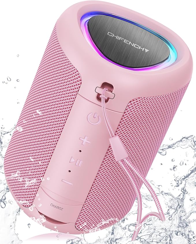 Portable Bluetooth Speaker with Lights, Stocking Stuffers, Powerful Crystal Clear Sound, IPX5 Waterproof, All Day Playtime, BT 5.3, TWS Paring, Small Wireless Speaker for Outdoor, White Elephant Gifts - Bloomnest