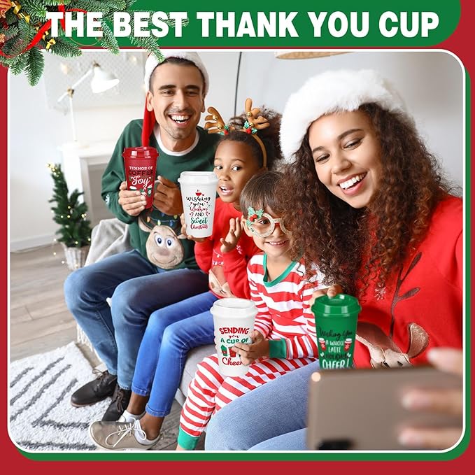 Pickmesh 12 Pack Christmas Coffee Cups Gifts Bulk 16 oz Reusable Coffee Cup Tumblers with Lid Plastic Cups Travel Mug Thank You Gifts for Women Coworkers Holiday Drinks - Bloomnest
