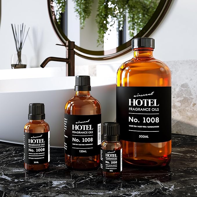 AirScent Hotel Diffuser Oil No. 1008 - White Tea, Aloe Vera & Sandalwood - Hotel Scent Dupe - Premium Fragrance Oil for Ultrasonic and Waterless Diffusers and Crafting - 30 mL, 1 fl oz Bottle Airscent