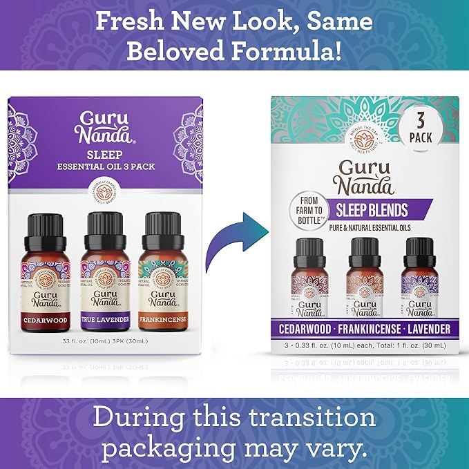 GuruNanda Sleep Essential Oil Set (Pack of 3 x 0.34 Fl Oz) - 100% Pure, Natural & Undiluted Cedarwood, Frankincense & Lavender Aromatherapy Oils for Diffuser - Perfect for Massages & DIY Recipes - Bloomnest