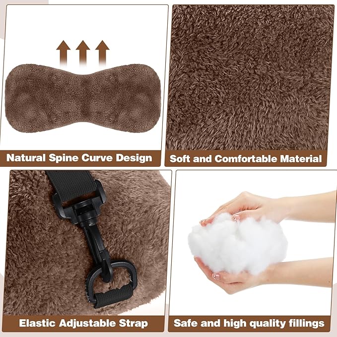 2 Pcs Neck Pillow for Recliner Headrest Pillow Bone Shaped Chair Plush with Adjustable Strap Neck Support and Pain Relief Curve Head Cushion for Car Travel Airplane (Grey and Brown) - Bloomnest