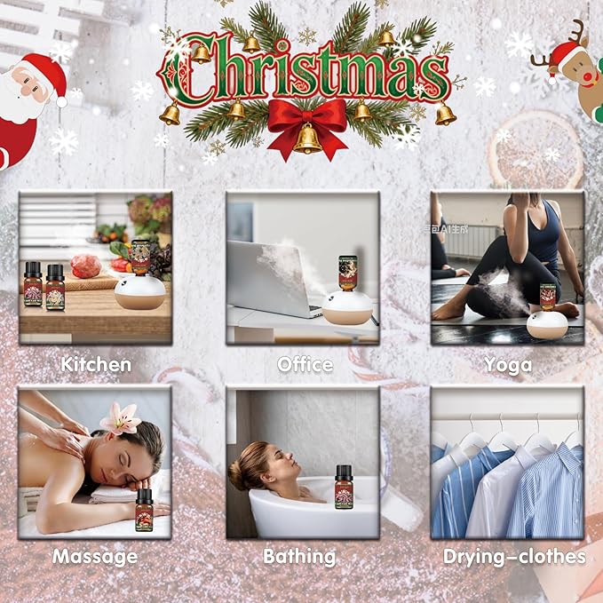 Christmas Essential Oils for Diffuser - Holiday Essential Oils Gift Set, 6 x 10ml Christmas Scents Including Gingerbread, Candy Cane, Apple Cider and More - Winter Diffuser Oils for Home - Bloomnest