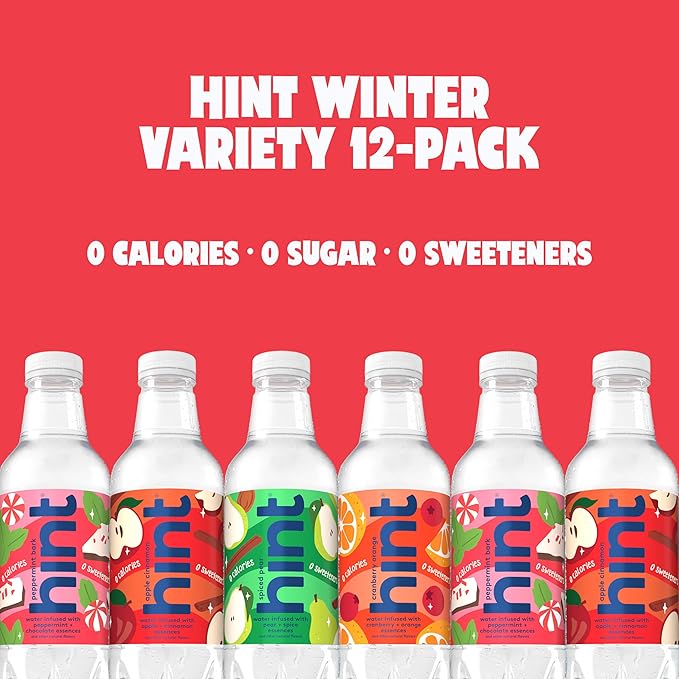 Hint Fruit-Infused Bottled Water, Winter Variety Pack - Sugar Free Flavored Water with Zero Calories, Naturally Flavored, and No Artificial Sweeteners - 16 Fl Oz (Pack of 12) - Bloomnest