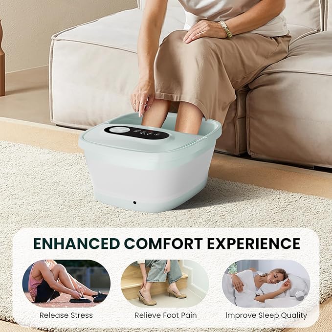 Snailax Collapsible Foot Spa with Heat, Foot Bath Massager with 8 Massage Rollers, Temperature Control, Bubbles, Pumice Stone, Foot Soaking Tub, Pedicure Foot Spa (Green) - Bloomnest