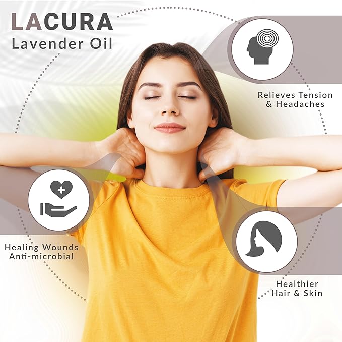 LaCura Pure Lavender Essential Oil for Home Aromatherapy - 100% Pure Therapeutic Grade Oil for Stress Relief, Sleep & Skincare - 15ml with Precision Dropper for Effortless Application LacuraPureEssentialOils