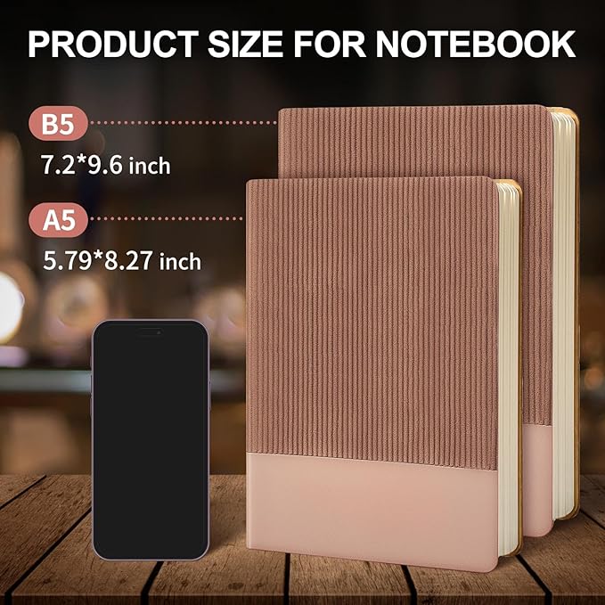 Lined Journal Notebook for Work College Ruled Note Book 5.79"x8.27" A5 PU Leather Daily Journaling 216 Pages for Women Men Writing Home School Supplies Business (Khaki/Darkpink) - Bloomnest