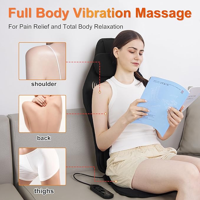 Back Massager with Heat for Chair, Massage Chair Pad with Neck Support, Waist Cooling & Vibration, Seat Massager for Seniors, Office Workers & Family, Fatigue & Pain Relief in Office, Home & Travel - Bloomnest