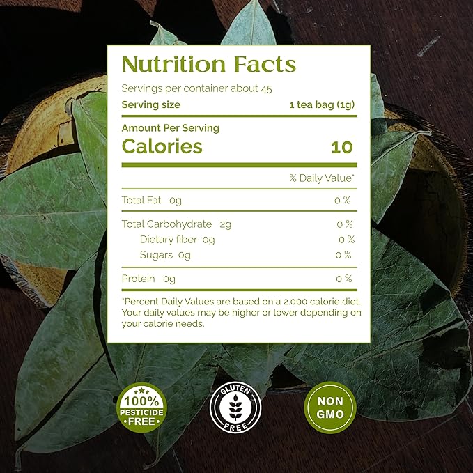Organic Pharmacist Premium Soursop Tea Bags, Graviola Leaf Tea, Guanabana Teas, Guyabano Herbal Tea, Soursop Bitters Teas, Shredded Ground Leaves, 25 Count, New & Improved - Bloomnest