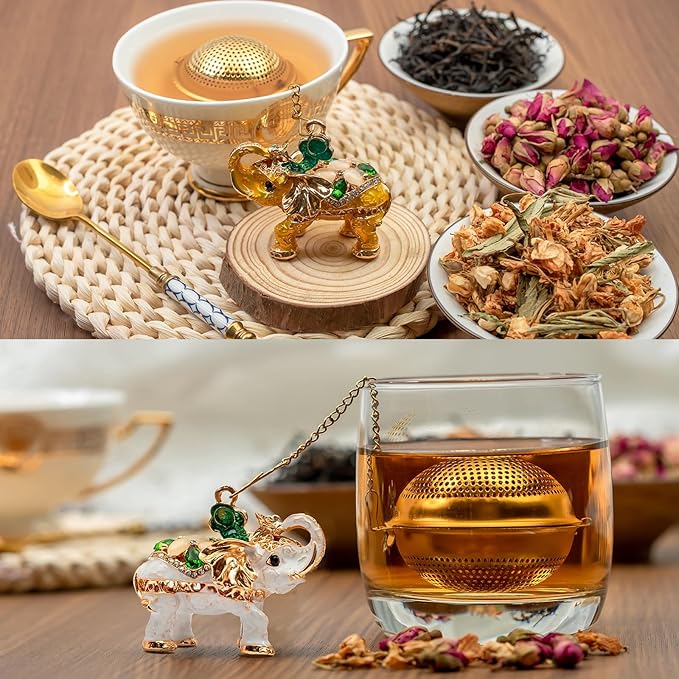 Stainless Steel Metal Tea Ball, 1.37-inch Tea Strainer, Crystal Diamond Elephant Tea Infuser for Loose Leaf Tea Festival Gifting and Personal Use, Gift Box Packaging（White）