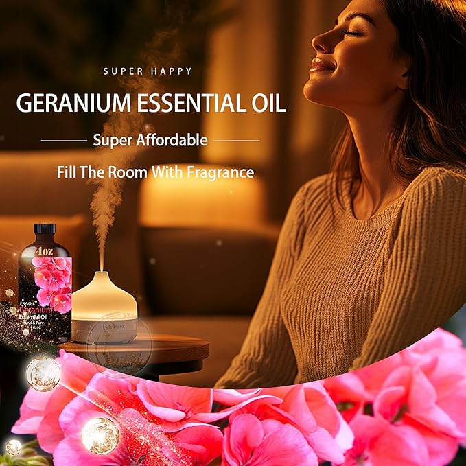 Geranium Essential Oil, Geranium Oil 4 Fl Oz 120ML for Diffuser Humidifier Yoga Cleaning DIY Candle Soap Making Perfume Gift for Women Essential Oils - Bloomnest