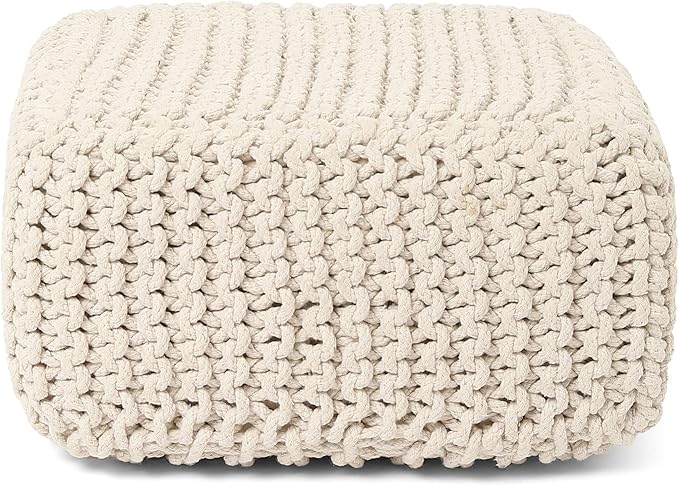 REDEARTH · Cube Low Pouf Foot Stool Ottoman - Hand Knitted Poof - Cord Boho Pouffe - Home Décor - Stuffed Footrest for Living Room - Nursery - Bedroom - Covered Patio - Room (16" x 16" x 8") - Ivory - Bloomnest