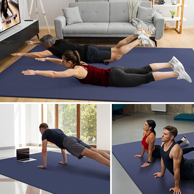 Large Exercise Mat for Home Workout,12‘x6’/10'x6'/9'x6'/8'x6'/7'x5'/6'x4' (7mm) Extra Thick Workout Mat, High-Density Gym Mat for Cardio, Jump Rope, MMA, Weights (Shoe-Friendly) - Bloomnest