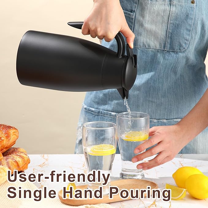 Norme 2 Pcs Thermal Coffee Carafe Insulated Stainless Steel Coffee Carafe for Hot Liquid Vacuum Thermal Pot Creamer Pitcher Dispenser with Brushes Keeping Hot Water Milk(Black,51 oz) - Bloomnest