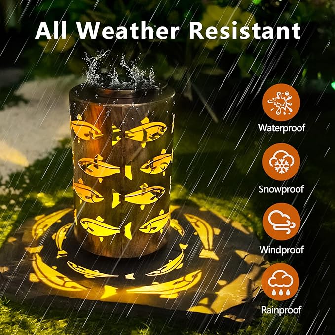 HONGLAND Solar Hanging Lanterns Outdoor, Waterproof Hollowed-Out Fish Design with Warm White LED, Auto On/Off Solar Lantern for Garden, Patio, Porch Decor - Bloomnest
