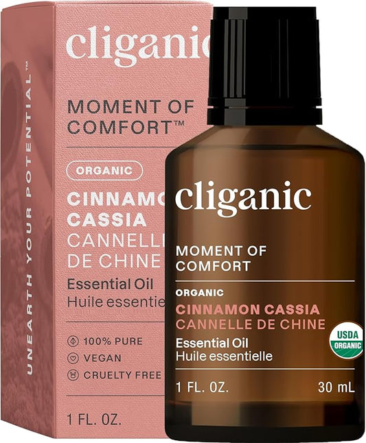 Cliganic Organic Cinnamon Cassia Essential Oil, 1oz - 100% Pure Natural Undiluted, for Aromatherapy | Non-GMO Verified (Packaging May Vary) Cliganic