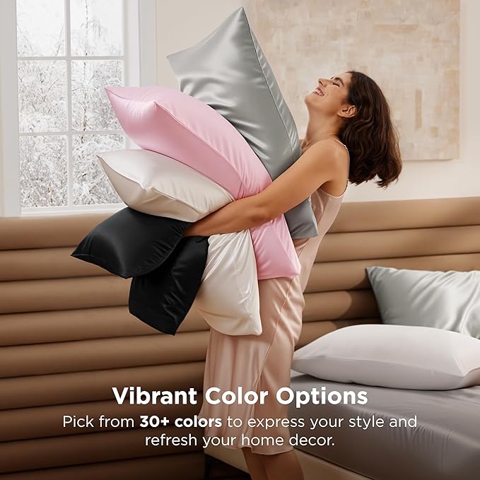 Bedsure King Size Satin Pillowcase Set of 2 - Silver Grey Pillow Covers for Hair and Skin with Envelope Closure, Similar to Silk Pillow Cases, Gifts for Women Men, 20x36 Inches, 2pcs - Bloomnest