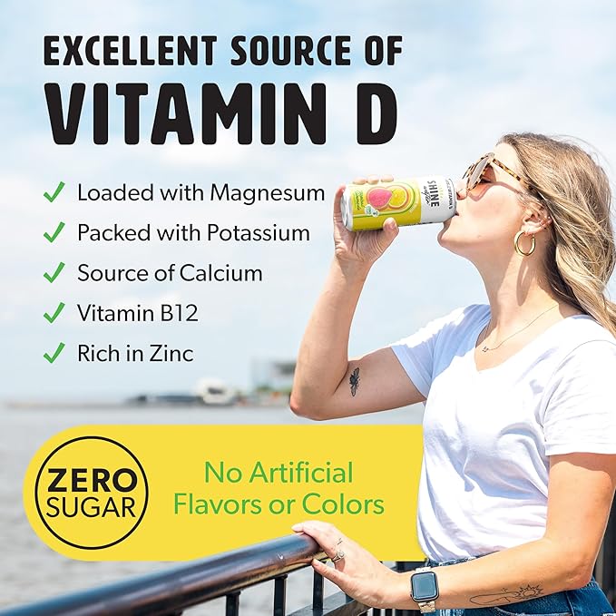 Shine Water Tropical Lemonade Vitamin D Electrolyte Drinks 12-Pack, Sugar Free Flavored Water with Magnesium, Zinc & Antioxidants, Low Calorie Hydration Beverage, Plant-Based Vitamin Water Zero Sugar - Bloomnest