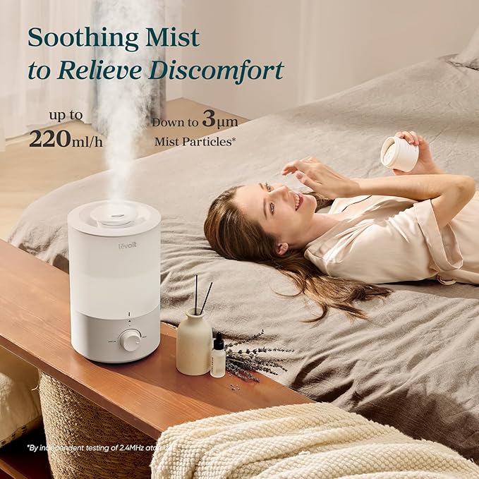 LEVOIT - Humidifiers for Bedroom - Quiet (3L Water Tank) - Cool Mist/Top Fill/Essential Oil Diffuser/25Watt - Home/Large Room - 360° Nozzle - Rapid Ultrasonic Humidification for Baby Nursery/Plant - Bloomnest