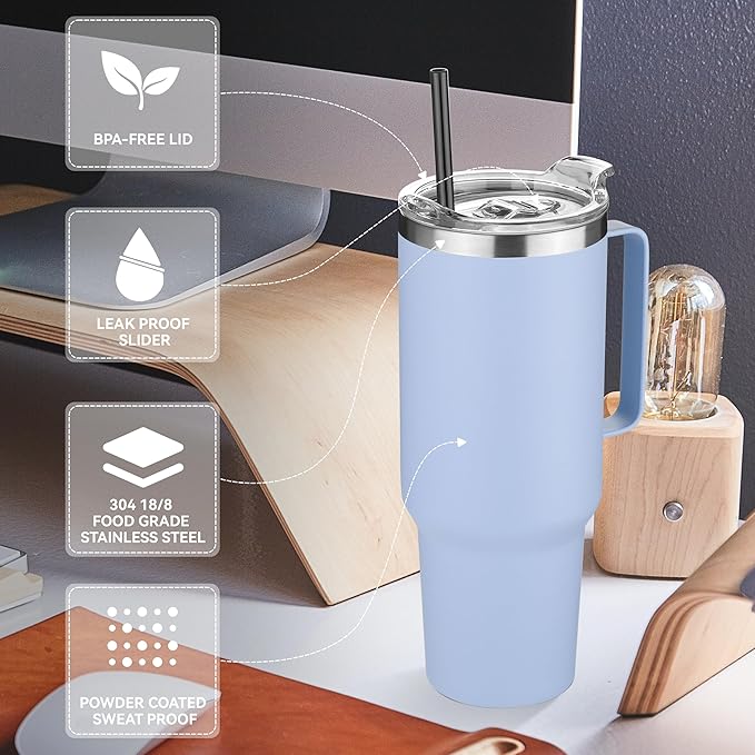 HASLE OUTFITTERS 40 oz Stainless Steel Tumbler with Handle, Vacuum Insulated Tumblers Bulk, Reusable Double Wall Travel Coffee Mug, Durable Powder Coated Water Bottle(Blue, 4) - Bloomnest