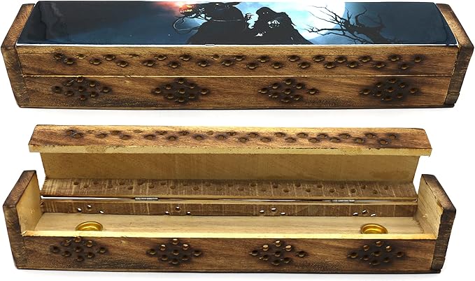 SOUL STICKS Handmade Carved Incense Burner Wooden Coffin Box with Storage Includes Go Away Evil Incense Sticks (Horseman) - Bloomnest