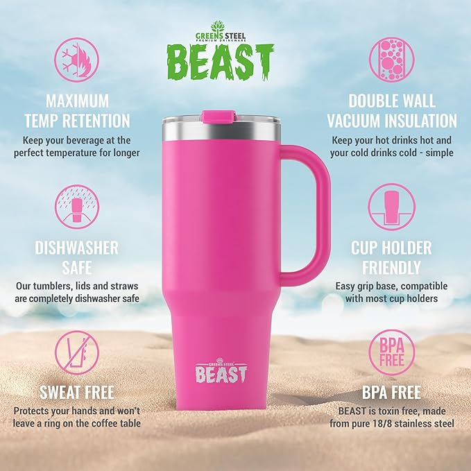 Beast 42 oz Tumbler Stainless Steel Vacuum Insulated Coffee Ice Cup Double Wall Travel Flask (Cupcake Pink) - Bloomnest