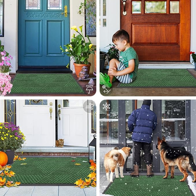 Smiry Front Door Mat Outside Entrance, Heavy Duty Sturdy Natural Rubber Doormat, Trap Dirt and Moisture, Easy Clean Low Profile Mats for Indoor Outdoor Entry, Irregular Triangle (71x47, Green) - Bloomnest