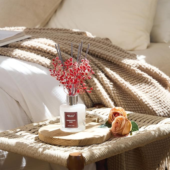 Airkeep Reed Diffuser Set,3.38 fl oz (100 ml) - Sandalwood Rose Oil Diffusers with 8 Reed Sticks,Home Fragrance Reed Diffuser for Bathroom Shelf Decor