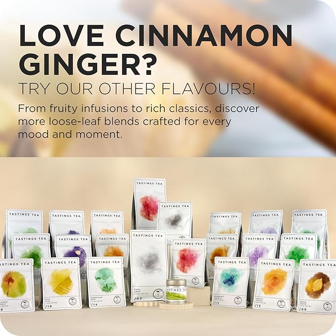 Tastings Tea Cinnamon Ginger Loose Leaf, 8 oz | Winter Warming Herbal Spice Blend for a Seasonal Brew | Natural Antioxidants for Wellness | Small Batch & Sustainably Sourced | Resealable Pouch - Bloomnest