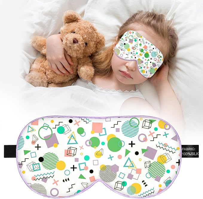 Kids Sleep Mask Eye Cover: 100% Real Natural Pure Silk Eye Mask with Adjustable Strap, Funny Blindfold Kids Eye Mask for Sleeping, Soft & Lightweight Eye Shade for Boys Girls Teens (Memphis Style) - Bloomnest
