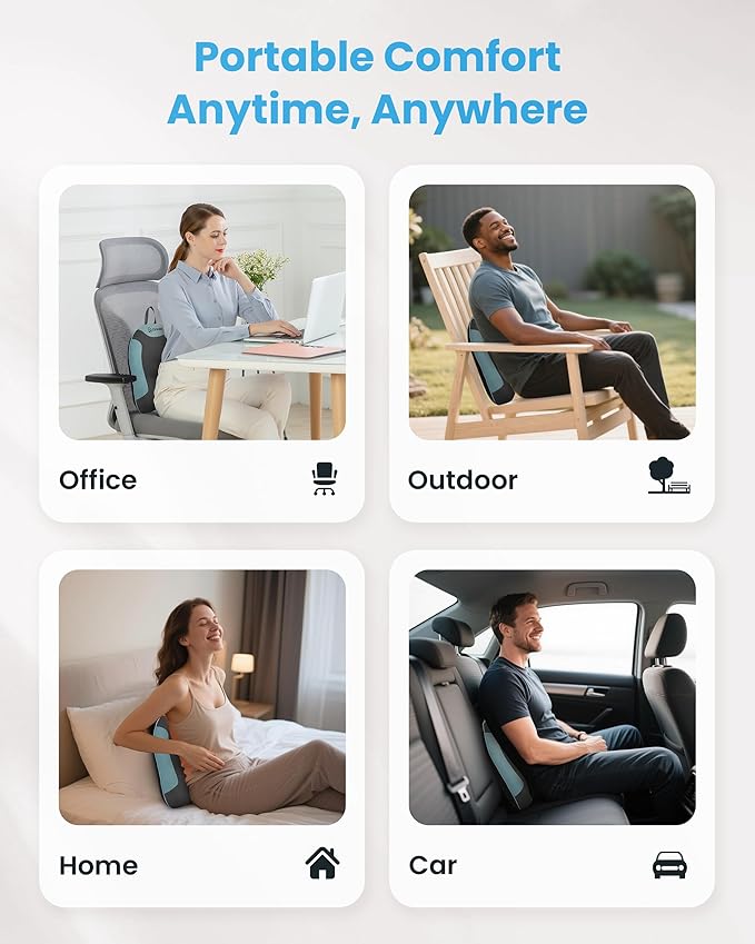 Cordless Back Massager for Pain Relief Deep Tissue, Shiatsu Back Massager with Heat, 3D Knead Shoulder Neck Massager, Rechargeable Seat Massager for Chair,Car, Office, Home, Gifts/Presents