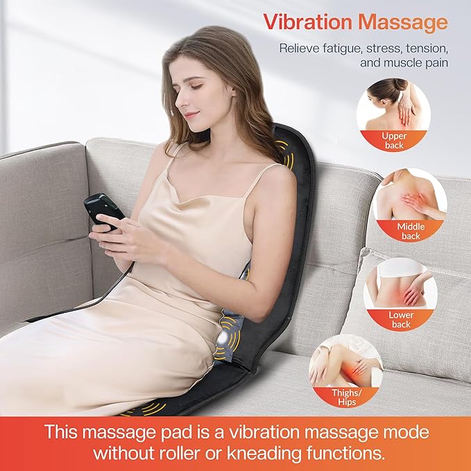 CILI Massage Chair Pad,Back Massager with Heat,Massage Seat Cushion with 10 Vibration Motors,30-60-90 Minutes Heating Options,Chair Massager for Office Chair, Home Office Use - Bloomnest