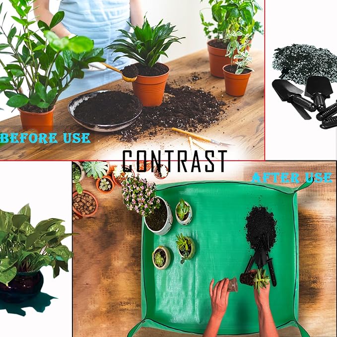 BIUWING Plant Repotting Mat,Waterproof Transplanting Mat,Foldable Indoor Succulent Potting Mat for Garden, Portable Gardening Mat for Indoor Plant Transplanting and Mess Control (39.4"*39.4" Green) - Bloomnest