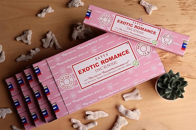 EARTH Satya Exotic Romance Incense Sticks 15 GMS (Pack of 12) (Green Certified) Indian Perfumed Hand Rolled Agarbatti Perfect for Worship,Relaxation, Medication. Earth