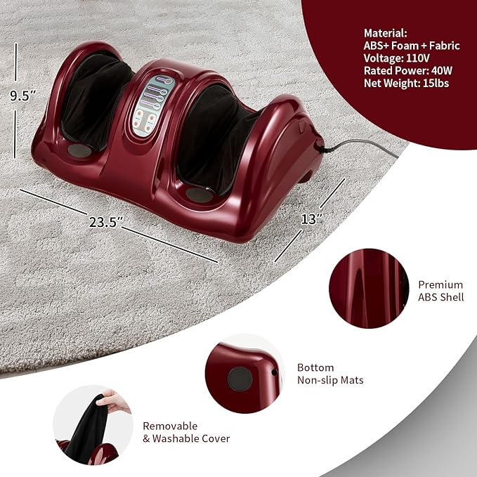 ARLIME Foot Massager Machine with Remote Shiatsu Massager for Pain Relief, Plantar Fasciitis, Blood Circulation, Calf and Foot Massage Deep Kneading for Calf Leg Ankle, 4 Massage Modes, Burgundy - Bloomnest